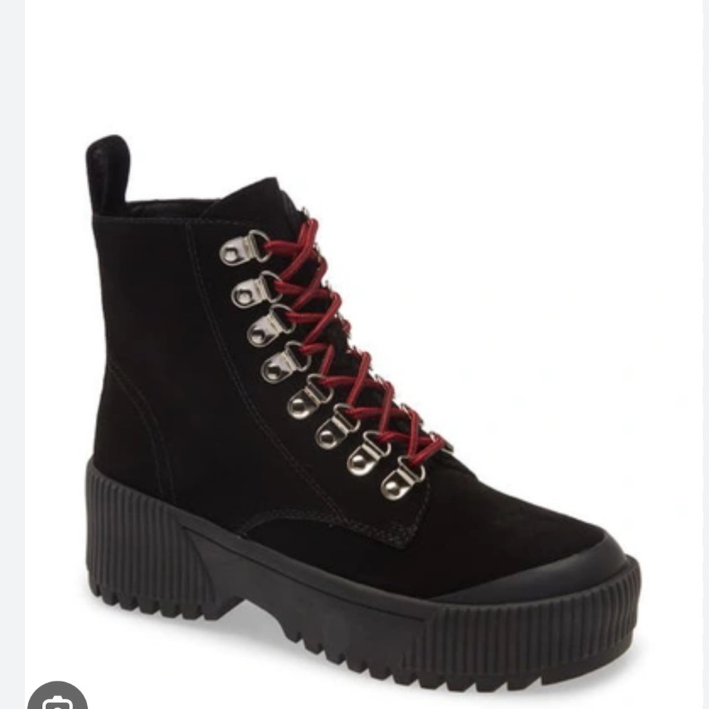 Jeffery Campbell Finches Black Suede Rugged Combat Boots With Zipper an Laces 10